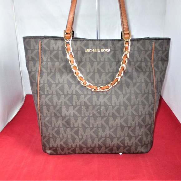 Michael Kors Harper Large N/S MK Signature Tote $298 Brown #013 - Picture 6 of 13